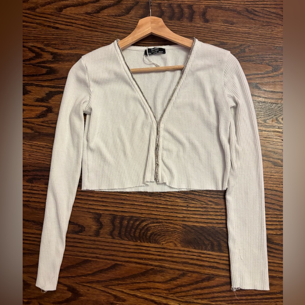 Berksha White Sweater with Gem Trimming